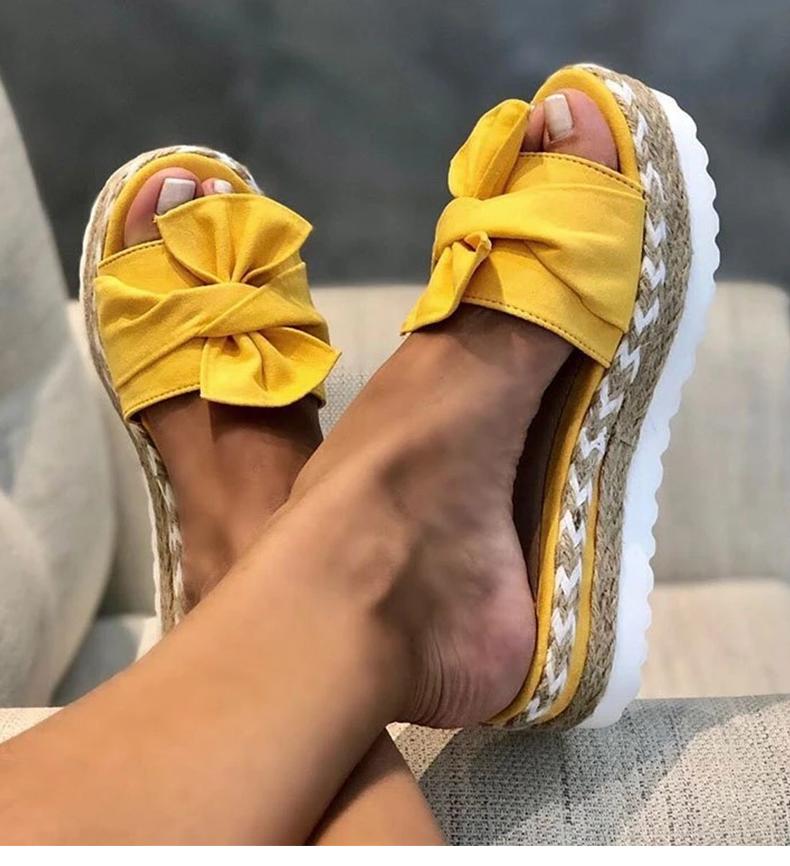 

2021 Summer Fashion Sandals Shoes Women Bow Summer Slides Wedges Slipper Indoor Outdoor Flip-flops Beach Shoes Female Slippers, Black