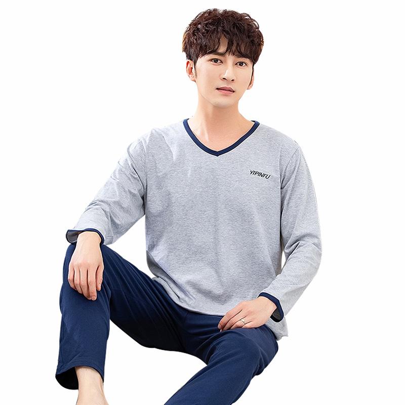 

Newest 2020 Pure Cotton Pajamas For Men Autumn Winter Men's Homewear Fall Clothing Sleepwear with Trousers Casual Home Two-piece, C-518 short