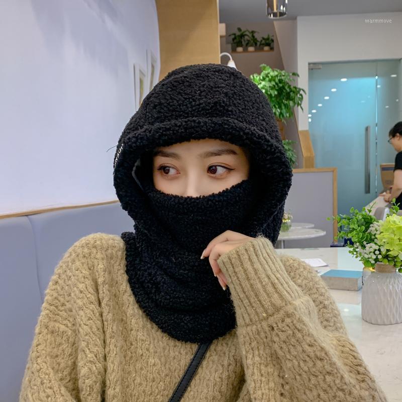 

Lamb fluffy hat women autumn and winter Korean style warm ear protection knitted hat thickened antifreeze cycling1