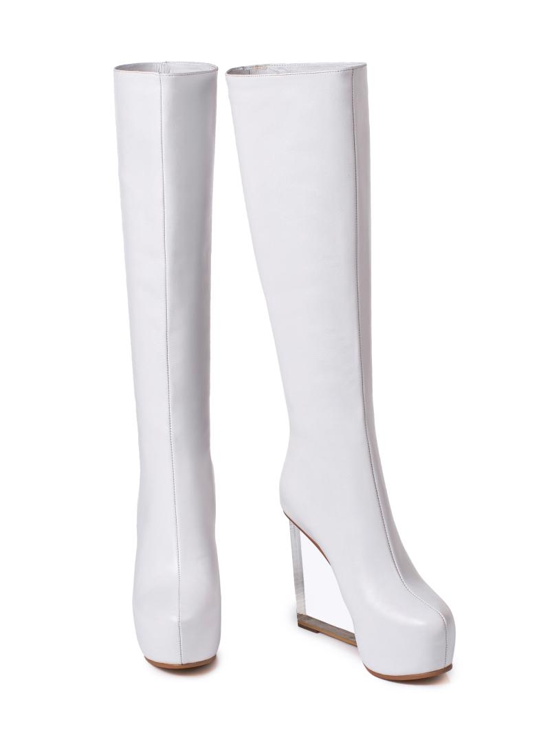 

Original Intention Fashion Women Over Knee Platform Boots White Black Wedge Heels Zip Boots Round Toe Shoes Woman Size 3-9.5, Oi1057 black