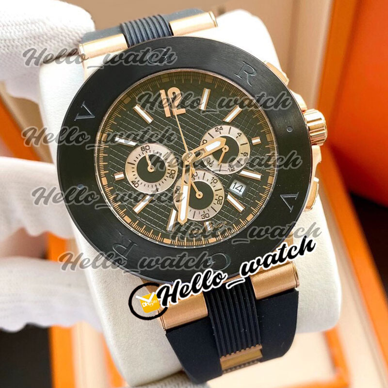 

New Diagono Two Tone Rose Gold Case 101987 Black Dial Miyota Quartz Chronograph Mens Watch Stopwatch Rubber Strap Watches BGHW Hello_watch, Waterproof service