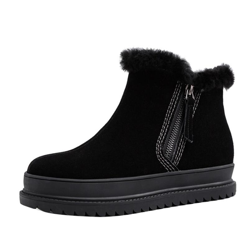 

MKKHOU Fashion Short Snow shoe Woman 2021 new winter winter boots with wool inside leather warmth comfort thick soles plus size, Black