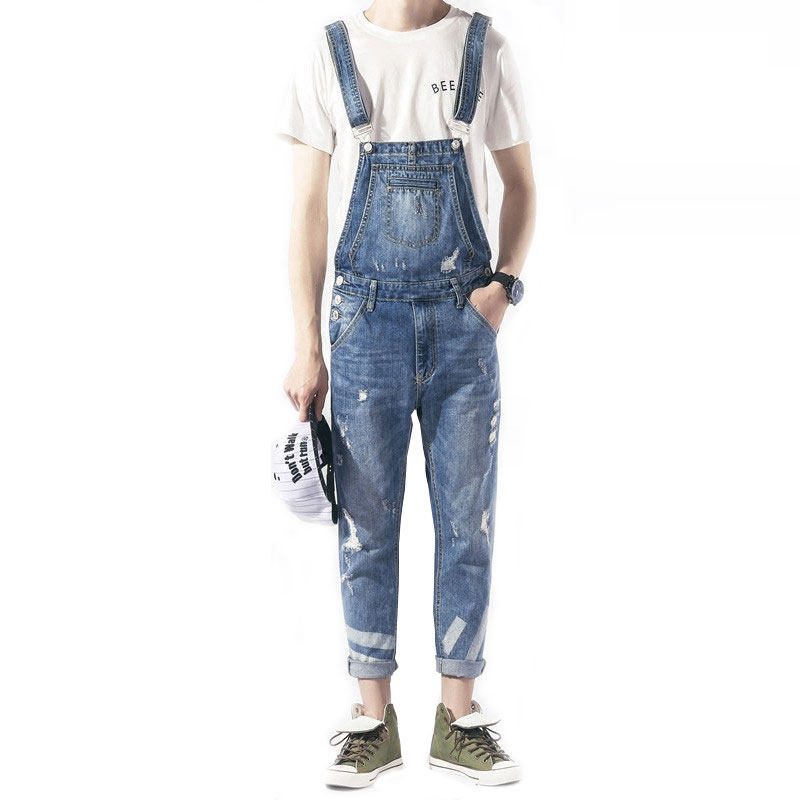 

2020 New Spring Trend Bib Male Korean Slender Siamese Suspensory Japanese Cowboy s Wearing Jeans Size  l Xl-xxl-size Ke36, Blue