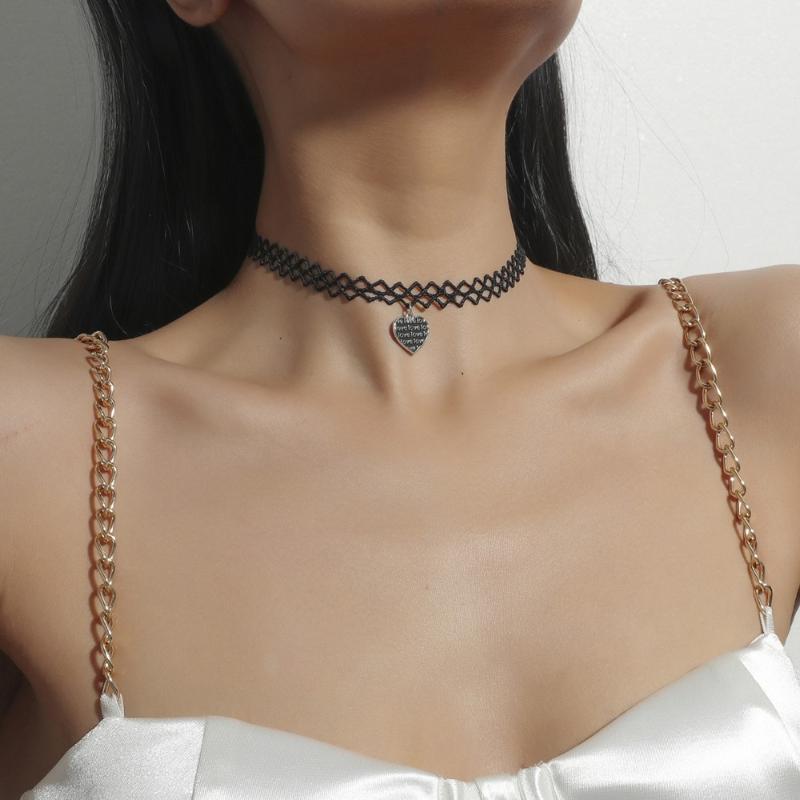 

Fashion Gothic Victorian Tassel Tattoo Choker Necklace Lace Pendant Black Love Heart Collar Vintage NEW Women Wedding Jewelry