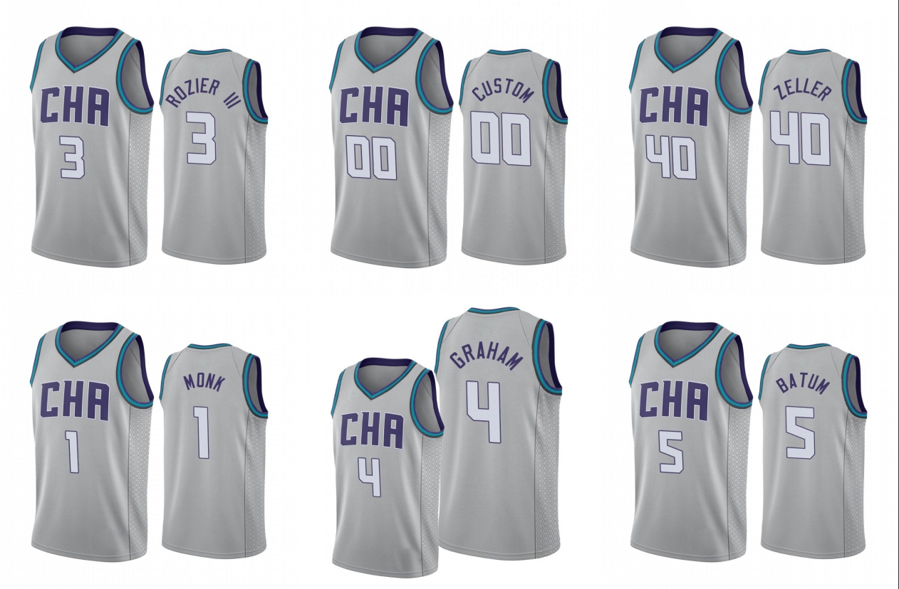 

Charlotte Hornets Men Malik Monk Devonte' Graham Terry Rozier III Nicolas Batum Cody Zeller Gray Custom Jersey, Black