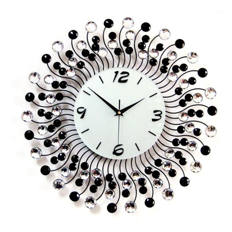 

Free Shipping Morden Wall Clock Rhinestone Iron Frame Round Clocks Quartz Mute Living-Room Metal Single Face Crystal Blue 361