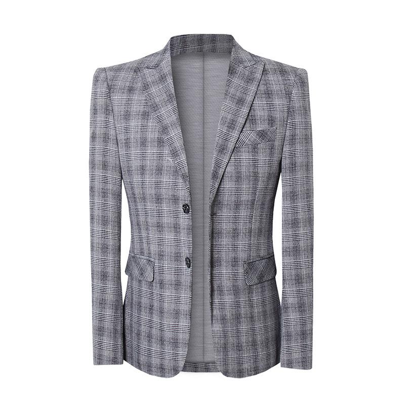 

Spring Men Plaid Blazers Autumn Slim Fit Suit Jacket Formal Casual Check Blazer Wedding Business Party Office Work Daily Life, Gray