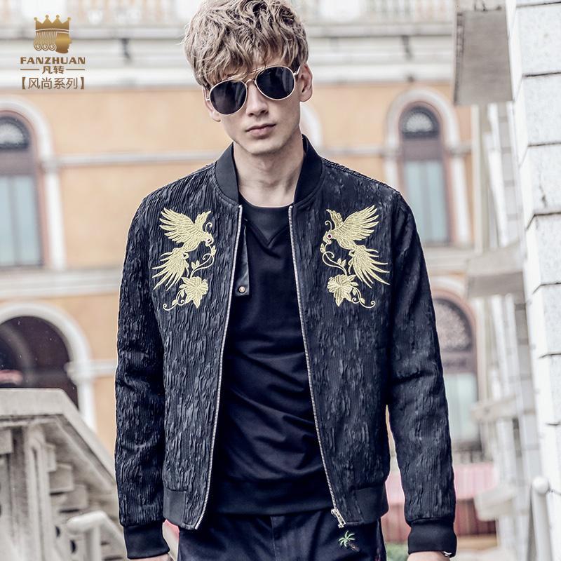 

Fanzhuan NEW Free shipping 2017 fashion casual color flower bird embroidery long sleeved jacket collar 710025 male men's coat1, As pic