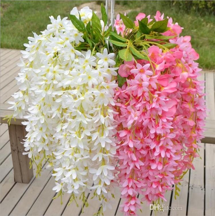 

Five Branches Each Bouquet Artificial Hanging Orchids Plants Fake Silk Flower Vine 7color For Wedding Backdrop Party Decoration, Color 1