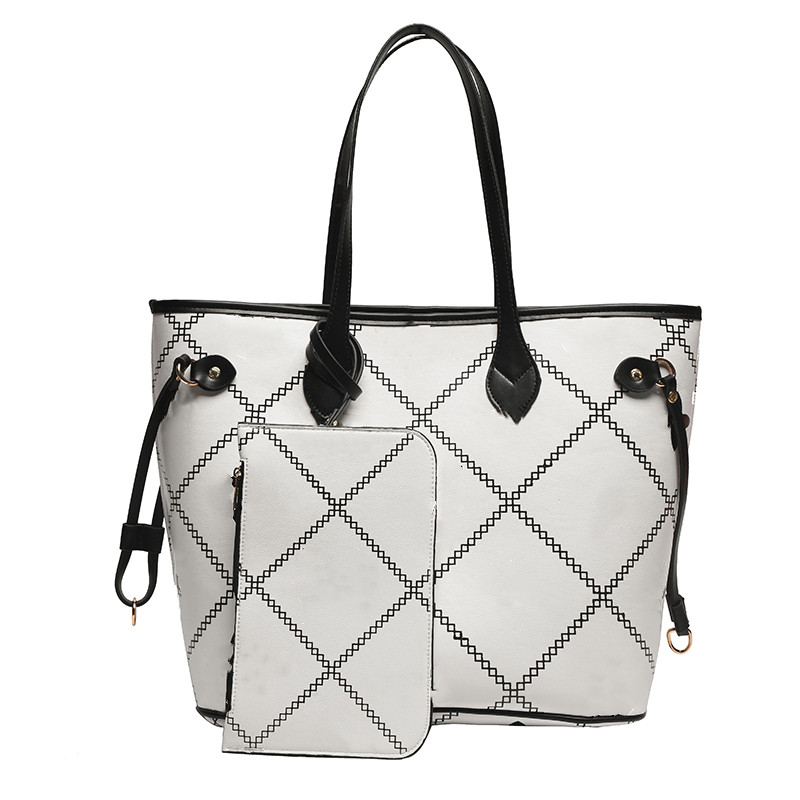 

Sport 22SS woman's 2pcs/lot Day Packs New fashion leather handbag + wallet women Letter printing black white size 43*30*20CM 7285#