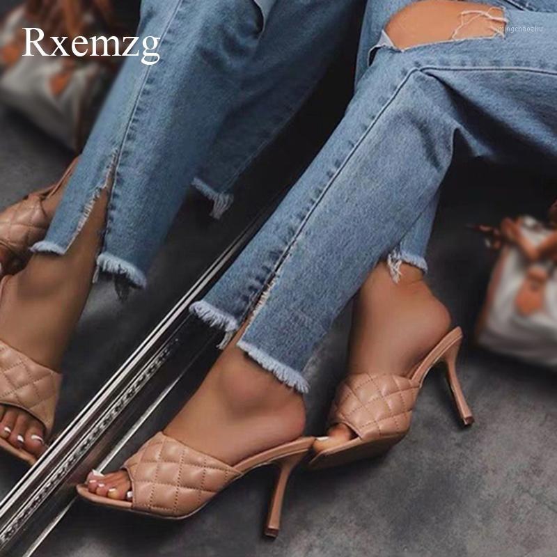 

Rxemzg fashion summer shoes woman slip on thin heel mules shoes women sandals peep toe high heels sexy sewing gingham slippers1, Black