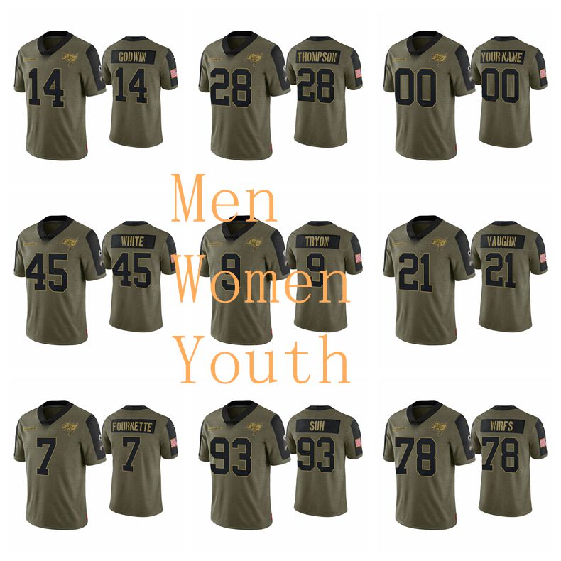 Tampa''bay''Buccaneers''Men Vita Vea Ndamukong Suh Leonard Fournette Joe Tryon Tristan Wirfs O.J. Howard personnalisé Salut au maillot de footbal
