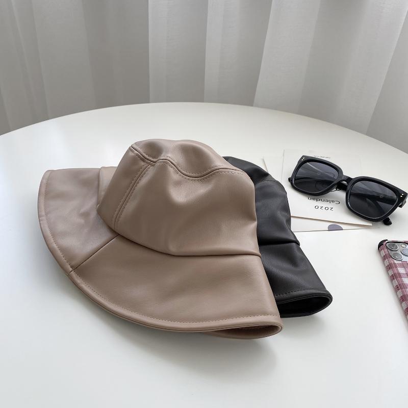 

Leather Hat Women's Online Red Autumn New Korean Style All-match Fisherman Hat Solid Color Fashion Basin, Black
