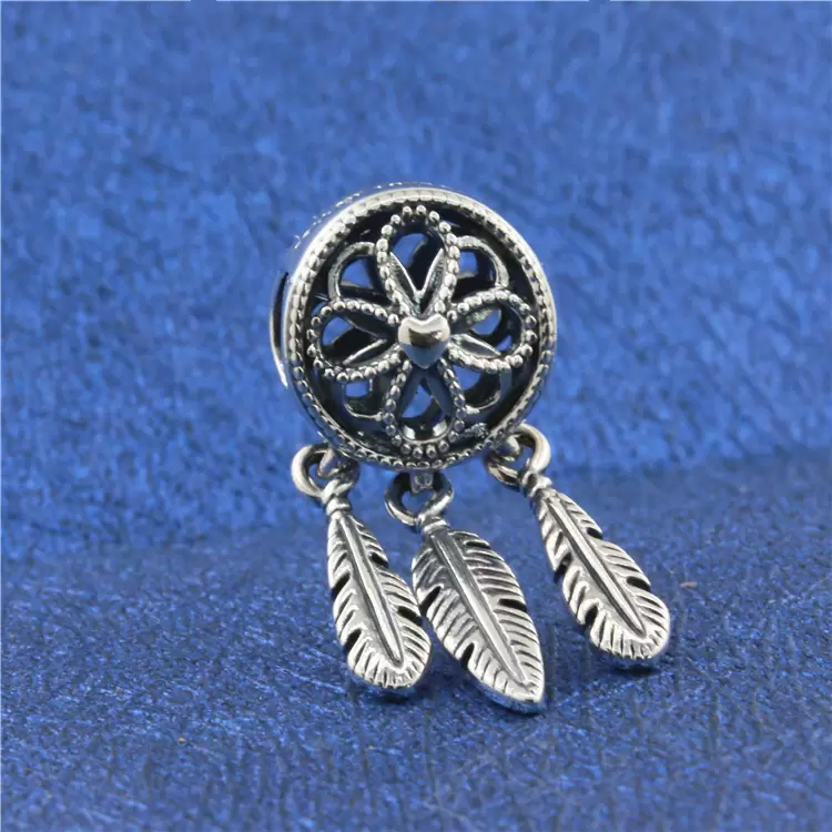 

100% 925 Sterling Silver Spiritual Dreamcatcher Charm Bead Fits European Pandora Style Jewelry Charm Bracelets, Black