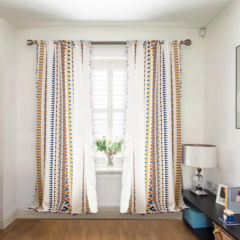 

2pcs Rustic Style Window Curtain Bedroom Living Room Cotton Linen Balcony Privacy Home Decor Geometric Light Filtering Drapes