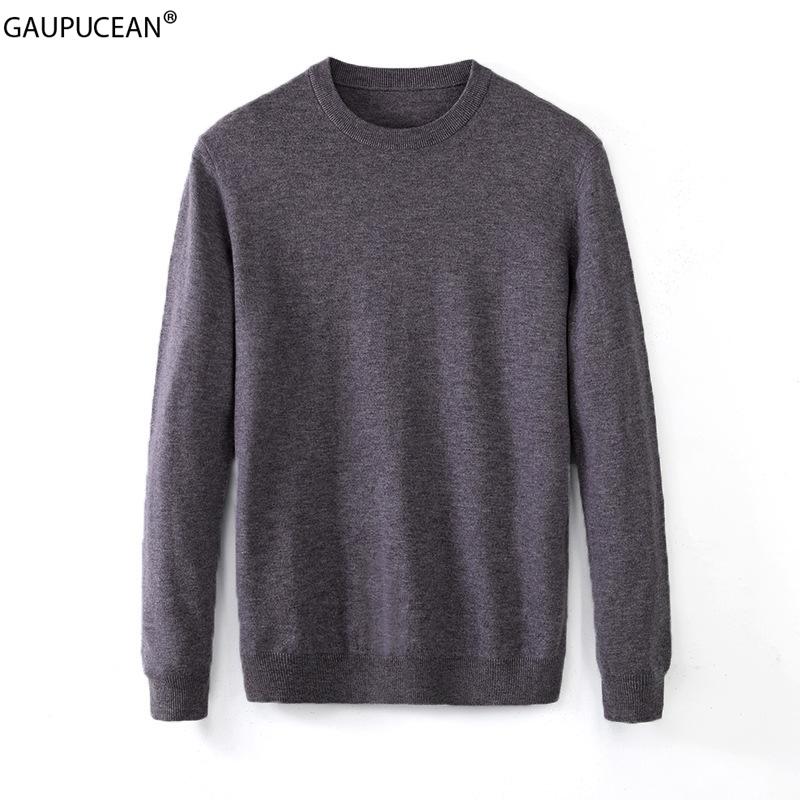 

100% Wool Warm Anti-wrinkle Quality Fashion Man Knitted Pullover Winter Knitwear Male Grey Casual Long Sleeve O-Neck Men Sweater, Black