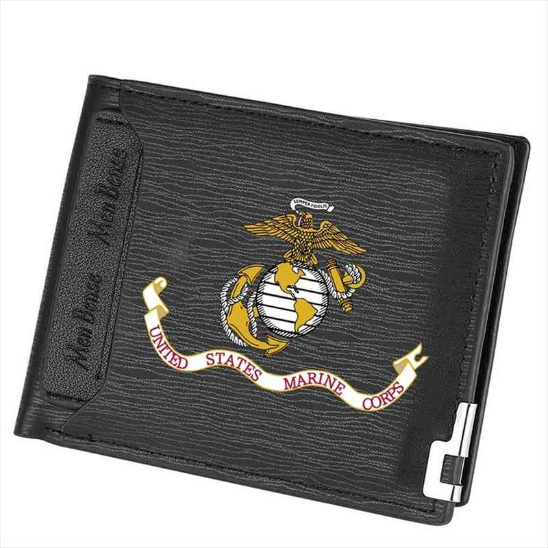 

creative us marines flag logo short slim wallets vintage male purse money clip credit coin bag zipper wallet portomonee carteria, Red;black