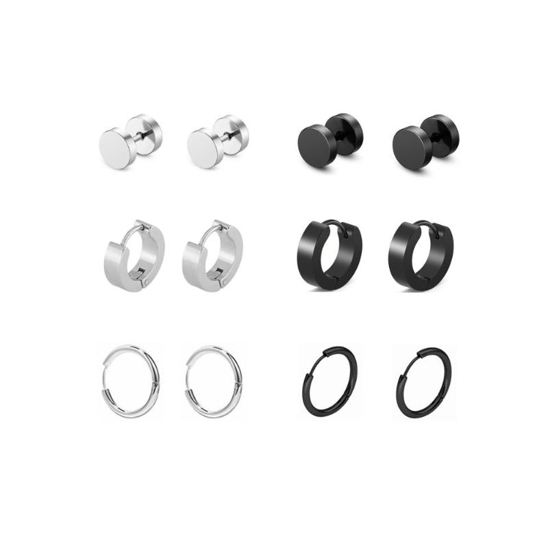 

Stud Mysream 6 Pairs Round Earrings Set For Men Women Two Colors Size 8mm 9mm 10mm
