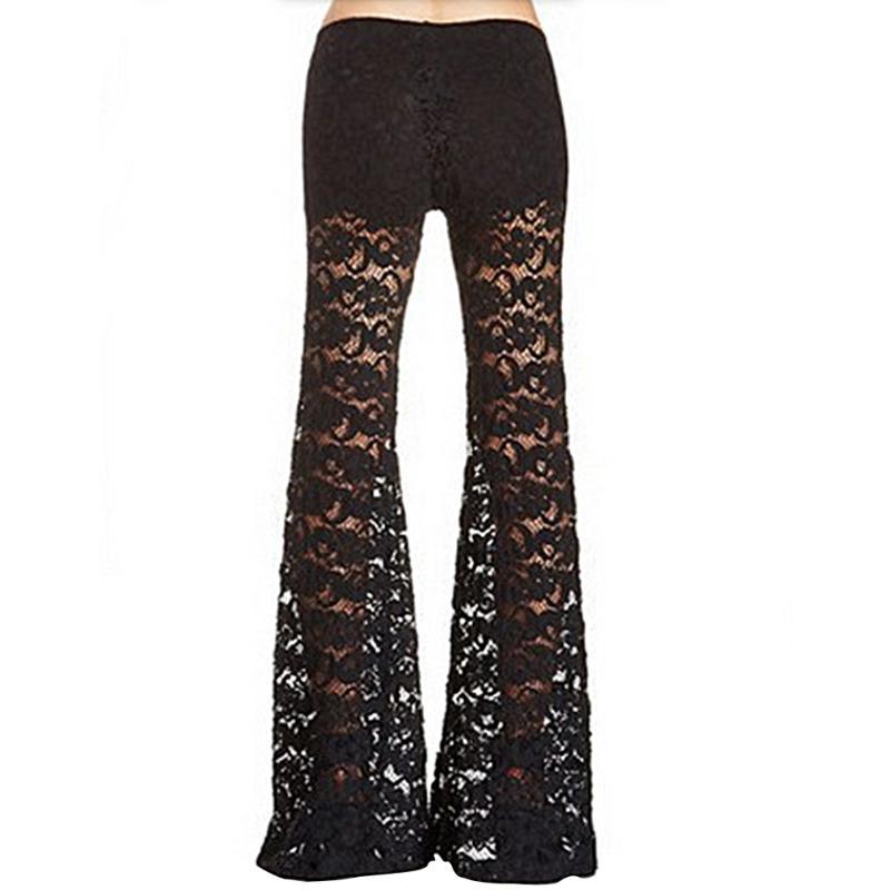 

New Women Lady Summer Casual Wide Leg Pants Lace Straight Pants Trousers, As pic