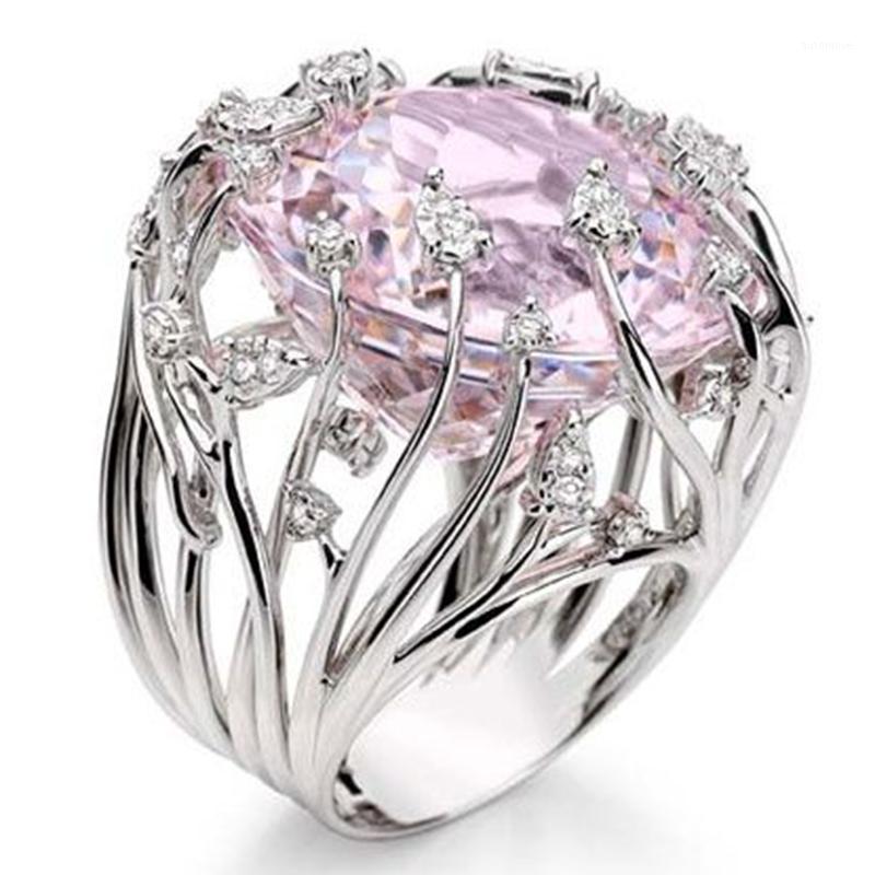 

New Design Pink Crystal Zircon Rings for Women Exaggerated Branch Shaped Big Stone Charm Engagement Wedding Rings Jewelry1