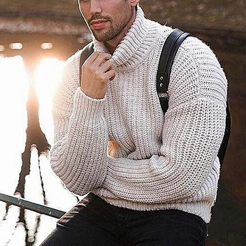 Men's Unisex Pullover Knitted Solid Color Stylish Vintage Style Long Sleeve Sweater Cardigans Turtleneck Fall Winter White 33W7#