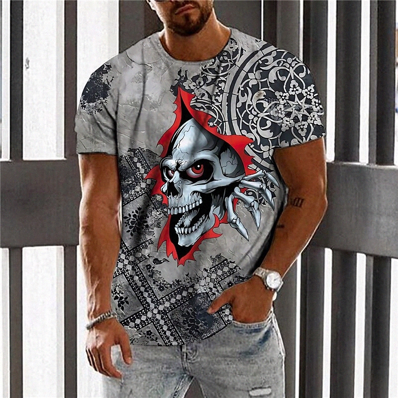 Men's Unisex T shirt 3D Print Graphic Prints Skull Skeleton Crew Neck Daily Holiday Print Short Sleeve Tops Casual Designer Big and Tall Gra-image-754681839