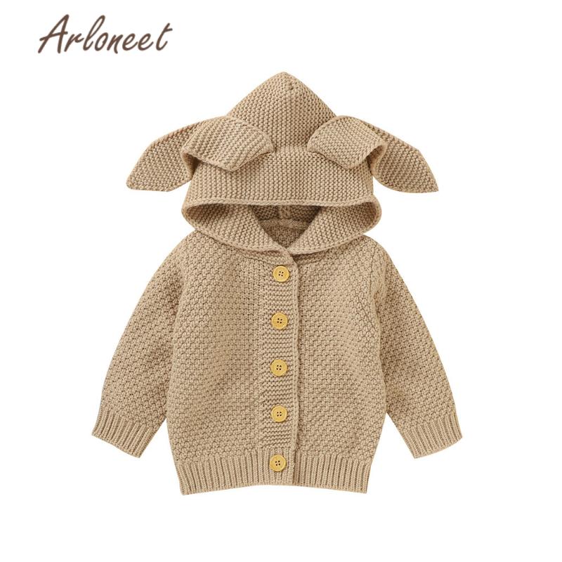 

0-24m Winter Baby Boys Girls Knitted Cardigan Jackets Outfits Warm Autumn Infant Kids Buttons Hooded Sweaters Long Sleeve Coat, Khaki