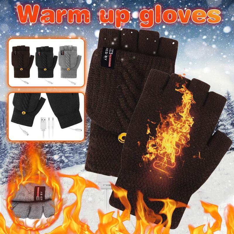 

Hats, Scarves & Gloves Sets Electric Usb Heated Outdoor Winter Warmer Glove Thermal Half-finger Cover Rechargeable Office Cycling, Blue;gray