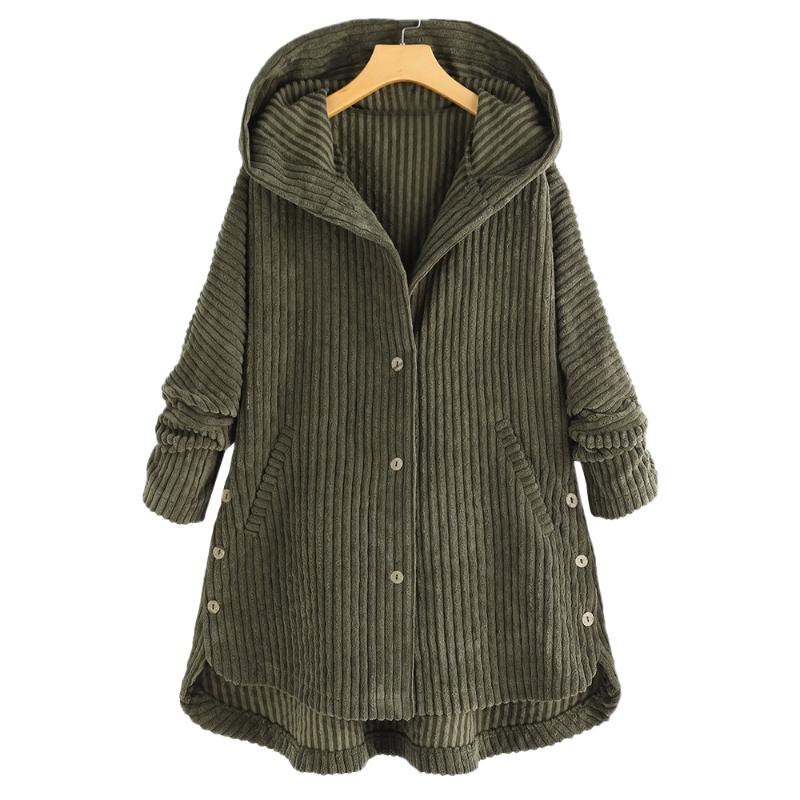 

Solid Color Women Corduroy Coat Single Breasted Long Sleeve Hooded Midi Jackets Casual Loose Autumn Winter Oversize Outerwear, Black