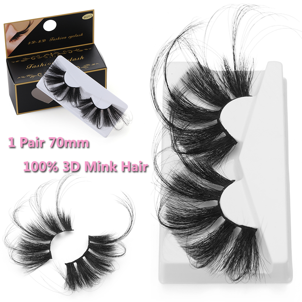 

1Pair 70mm 100% Mink Eyelashes Super Long False Eyelashes 3D Fake Eyelashes Exaggeration Fluffy Messy Criss-cross Dramatic Lashes