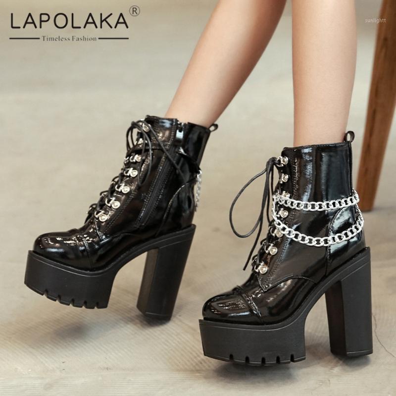 

Lapolaka Fashion 2021 Motorcycle Boots Women Shoes High Quality Luxury Comfy Warm Plush High Heel Cool Trendy Bootie1, Black