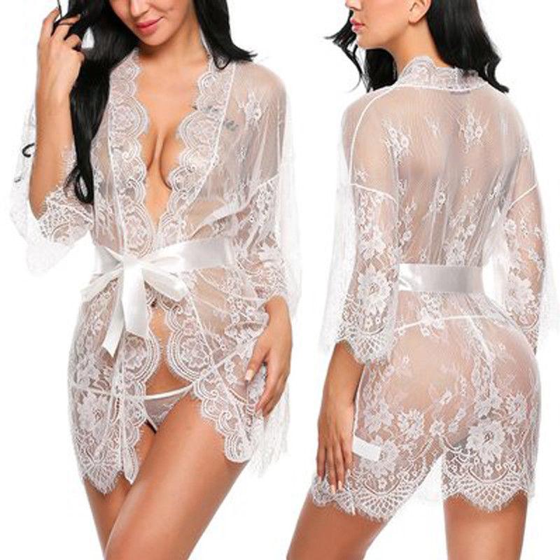 

Fashion Lingerie transparent V-Neck Nightwear Porno Sexy Women Lace Babydoll Erotic Sleepwear Robe G-string Sex Costume Hot Sale, Black