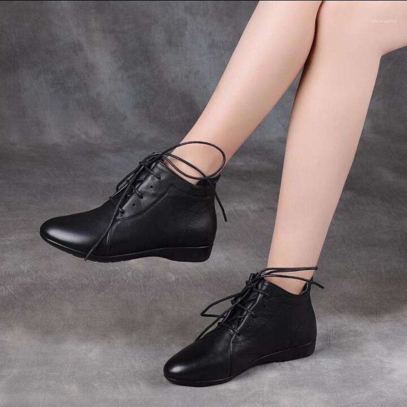 

RUSHIMAN Oxford Flats Genuine Leather Ankle Boots Autumn Fashion Female Lace Up Single Boots Comfortable Spring Ladies Shoes1, Red