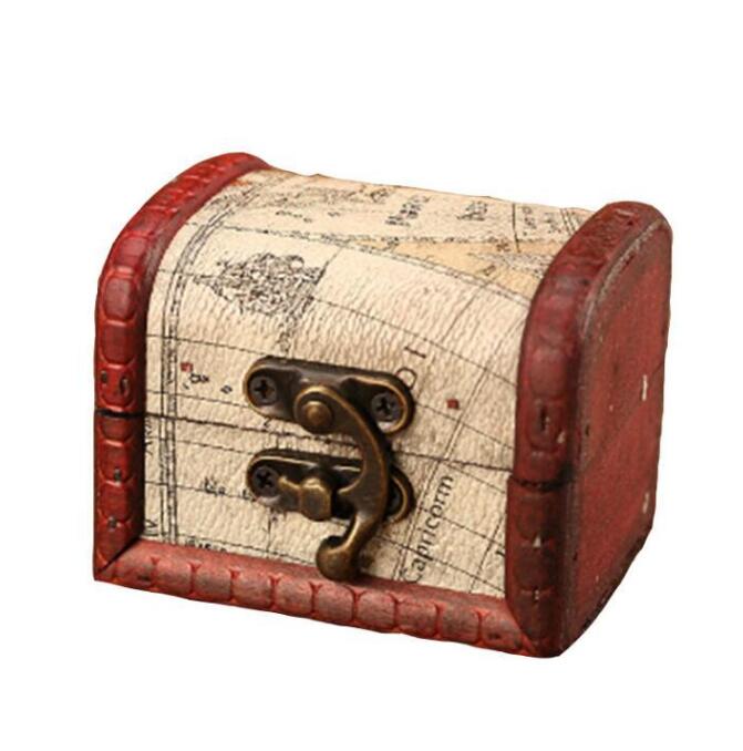 

Vintage Jewelry Box Mini Wood World Map Pattern Metal Container Organizer Storage Case Handmade Wooden Small Boxes YL170, As pics
