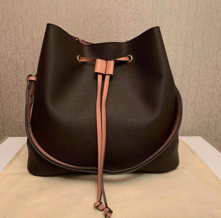 

New NEONOE bucket bag Fashion top quality leather Shoulder bag women famous Drawstring tote handbags flower printing crossbody purse M887451, Red