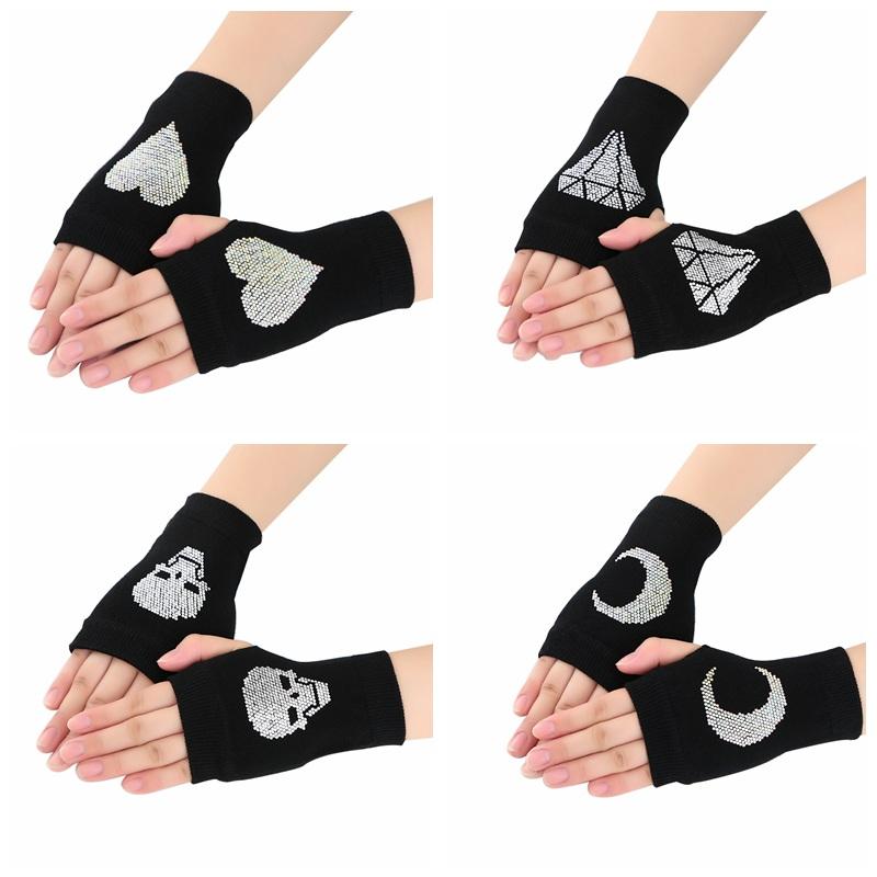 

15 Design winter gloves sexy gloves for women Cloth Match Luxury Diamond Half Finger Mittens Female Black Student type guantes