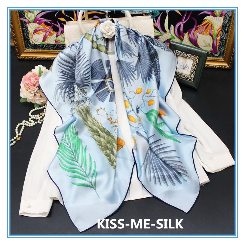 

KMS Classic Palm Tree twill silk square scarf shawl mulberry-silk scarf shawl for Girl Lady Women 110*110cm/60g