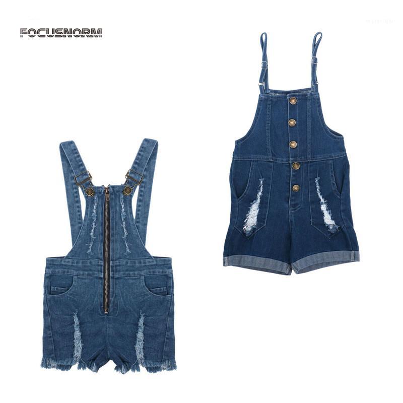 

FOCUSNORM 1-6Y Summer Kids Girls Overalls Denim Blue Hole Button/Zipper Jumpsuits Shorts Outfits1