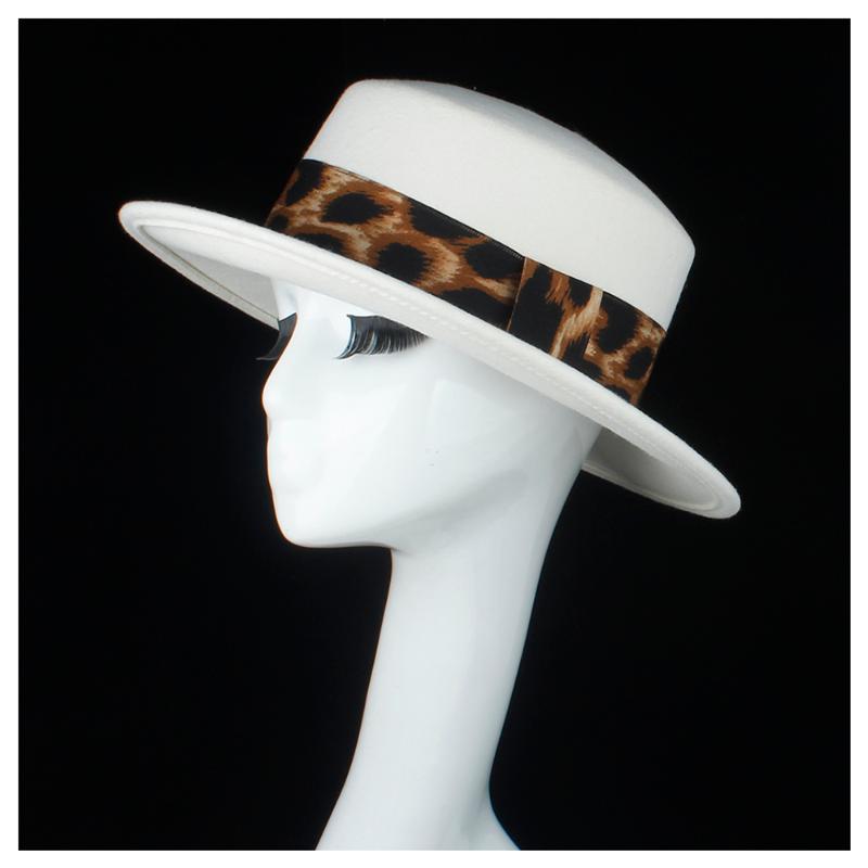 

100% Wool White Flat Women Fedora Hat For Elegant Lady Wide Brim Flat Top Hat Queen Fascinator Size 56-58CM