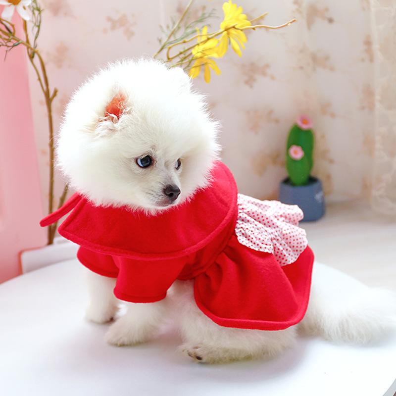 

Winter Dog Dress Coat Cat Yorkshire Chihuahua Puppy Outfit Small Dog Shih Tzu Pomeranian Clothing Dresses Poodle Pet Clothes, Red