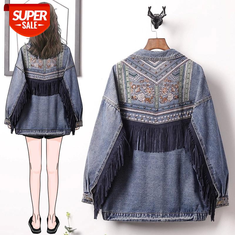 

5 XL Basic Coat Bombers Vintage Fabric Patchwork Denim Jacket Women Cowboy Jeans 2020 spring Frayed Ripped Hole Jean Jacket #yH95, Black;brown