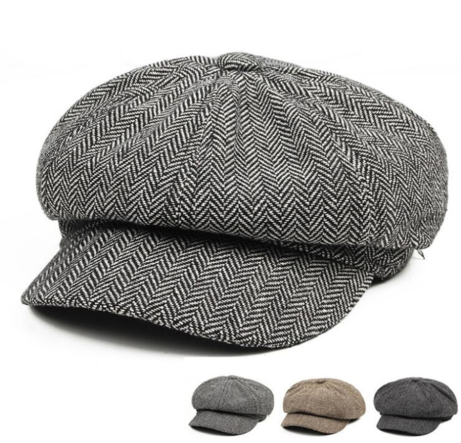 

Flat Beret Hat for Men Twill Felt Adjustable Newsboy Gatsby Cap Women Vintage Herringbone Octagonal Cap French Dad Pumpkin Hat, Black
