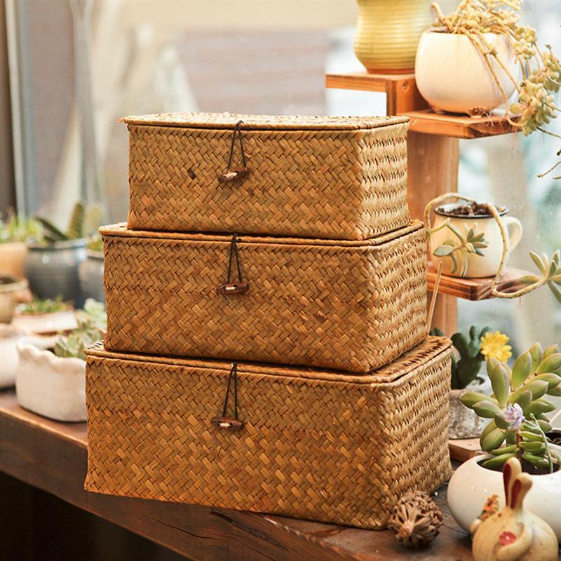 

Storage Baskets 1PCS Manual Woven Basket Lid Debris Consolidation Box Sorting Jewelry WF1016