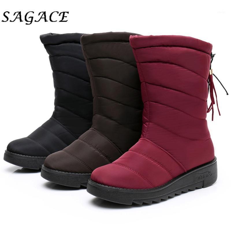 

SAGACE Plush Shoes Ladies Nylon Snow Boots Waterproof Zipper Wedge Boots Plus Size Warm Footwear Winter Women Casual Flat1, Brown