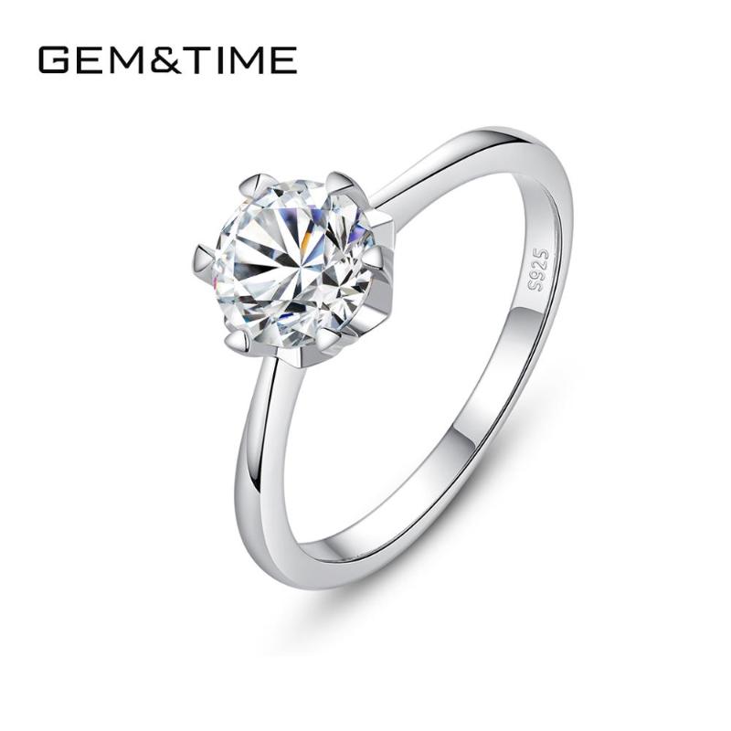 

Gem&Time 1ct Moissanite Engagement Rings for Women 100% Real Silver 925 Jewelry Created Moissanite Gemstone Ring Fine Jewelry