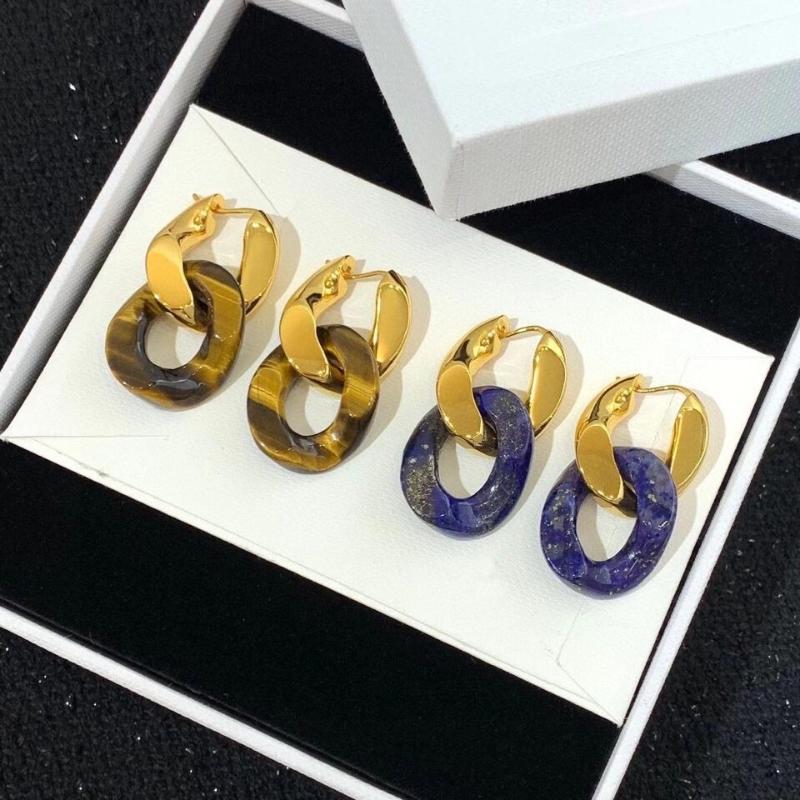 

Stud Big Design Gold Color Jewelry Cute Stick Earrings Thick Chain Luck Natural Stone Two Blue Brown Mix Party