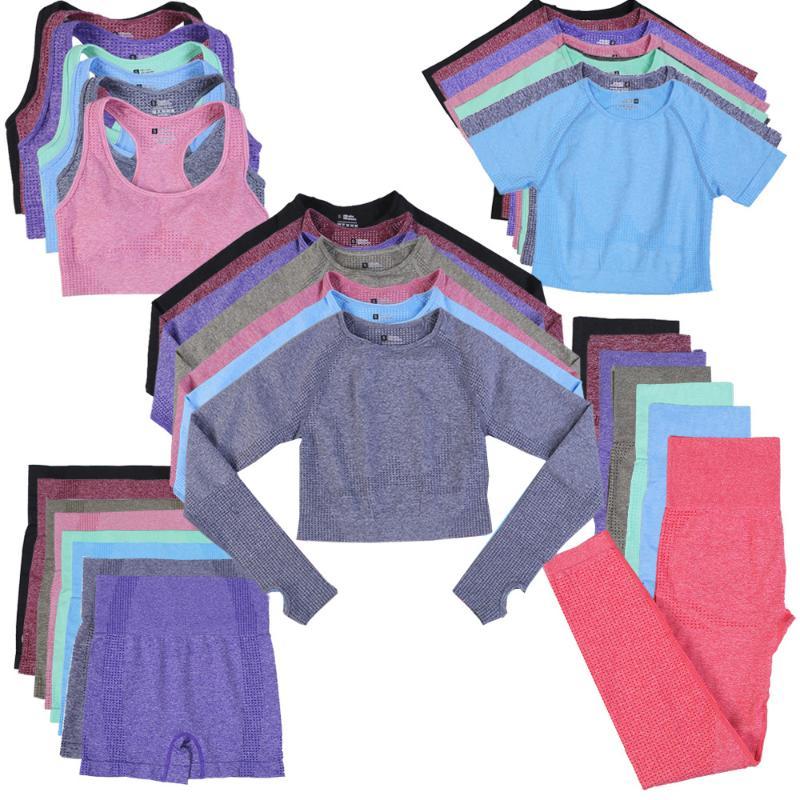 

10 Colors 5PCS Seamless Yoga Set Workout Gym Set Women Clothing Fitness Short Crop Top High Waist Leggings Shorts Sport Suits, Bra shorts blue