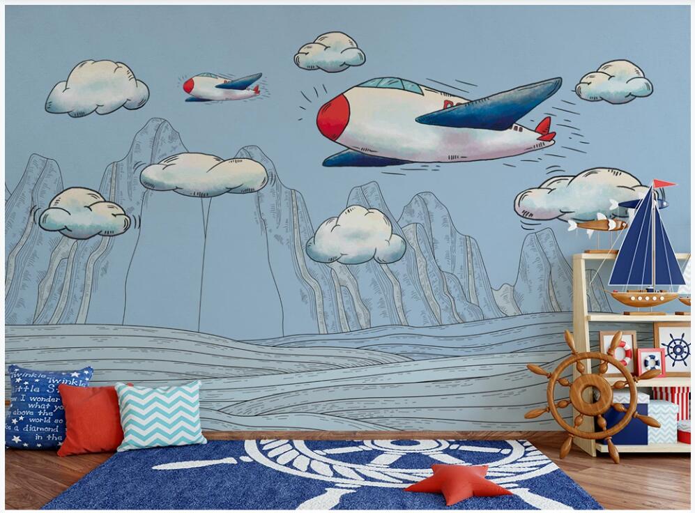 

WDBH 3d room wallpaper custom photo Children's room cartoon airplane colorful clouds home decor 3d wall murals wallpaper for walls 3 d, Non-woven