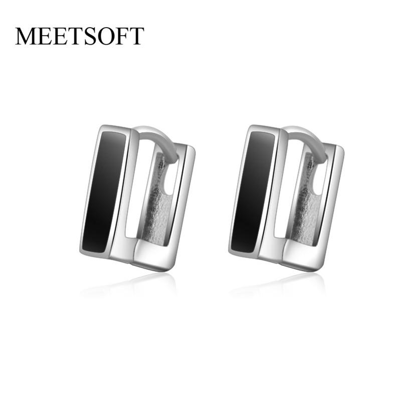 

Hoop & Huggie MEETSOFT Tibetan Silver Prevent Allergy Earrings For Women Trendy Design Resin Square Circle Small Simple Jewelry Gift