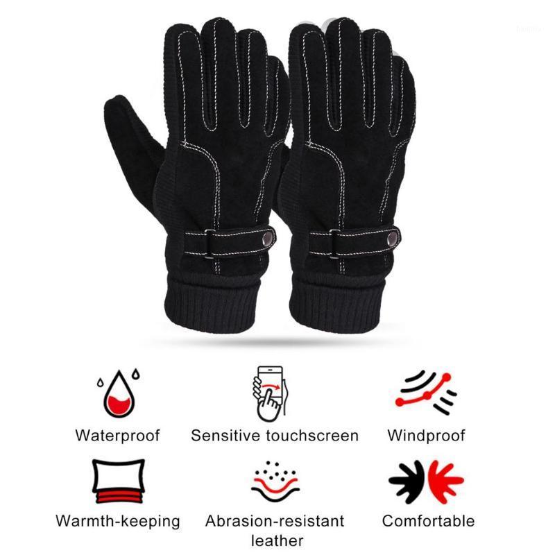 

1 Pair Of Cycling Gloves Touch Screen Leather Hand Warmer Autumn And Winter Cold Protection Gloves Outdoor Cycling Warm1, Black